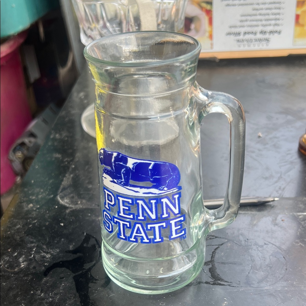 Vintage Penn State Glass Beer Mug with Blue Logo